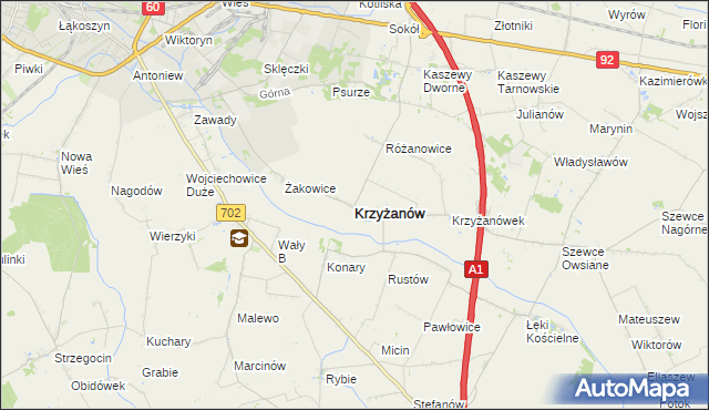 mapa Krzyżanów powiat kutnowski, Krzyżanów powiat kutnowski na mapie Targeo