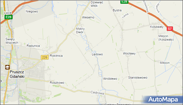 mapa Lędowo gmina Pruszcz Gdański, Lędowo gmina Pruszcz Gdański na mapie Targeo