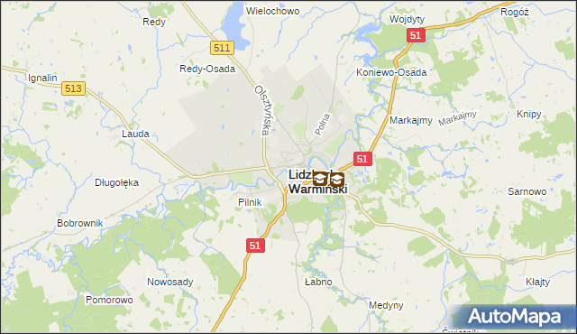 mapa Lidzbark Warmiński, Lidzbark Warmiński na mapie Targeo