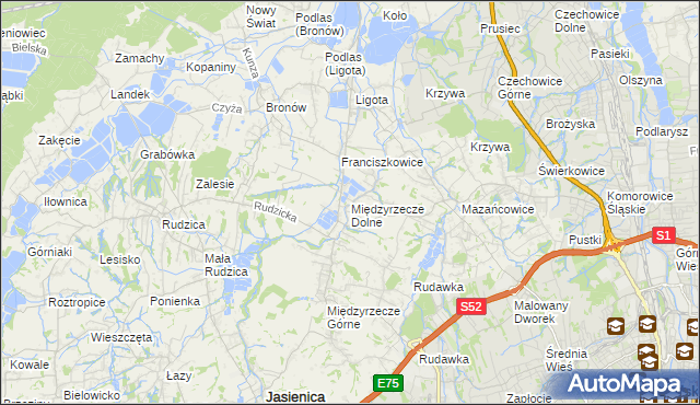 mapa Międzyrzecze Dolne, Międzyrzecze Dolne na mapie Targeo