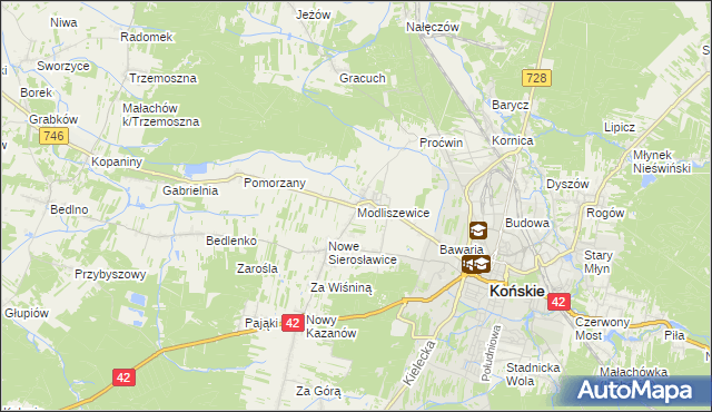 mapa Modliszewice, Modliszewice na mapie Targeo