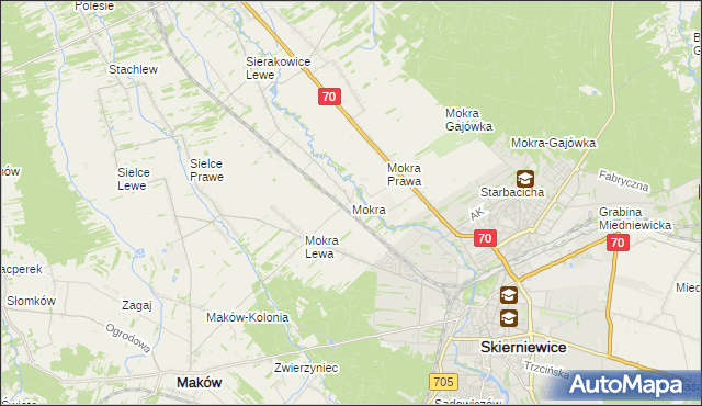 mapa Mokra gmina Skierniewice, Mokra gmina Skierniewice na mapie Targeo