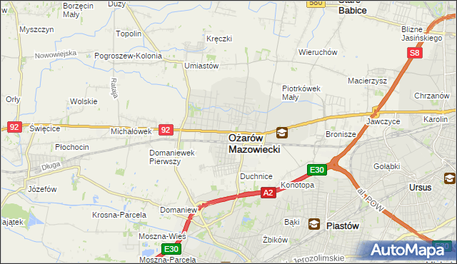 mapa Ożarów Mazowiecki, Ożarów Mazowiecki na mapie Targeo