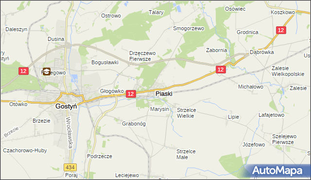 mapa Piaski powiat gostyński, Piaski powiat gostyński na mapie Targeo