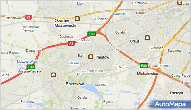 mapa Piastów powiat pruszkowski, Piastów powiat pruszkowski na mapie Targeo