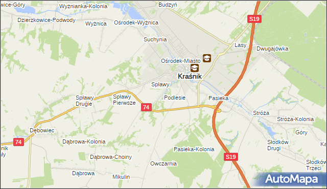 mapa Podlesie gmina Kraśnik, Podlesie gmina Kraśnik na mapie Targeo