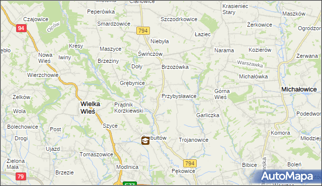 mapa Przybysławice gmina Zielonki, Przybysławice gmina Zielonki na mapie Targeo