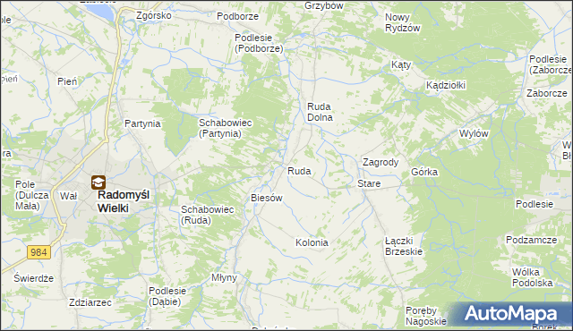 mapa Ruda gmina Radomyśl Wielki, Ruda gmina Radomyśl Wielki na mapie Targeo