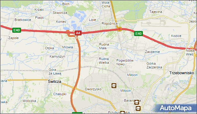 mapa Rudna Wielka gmina Świlcza, Rudna Wielka gmina Świlcza na mapie Targeo