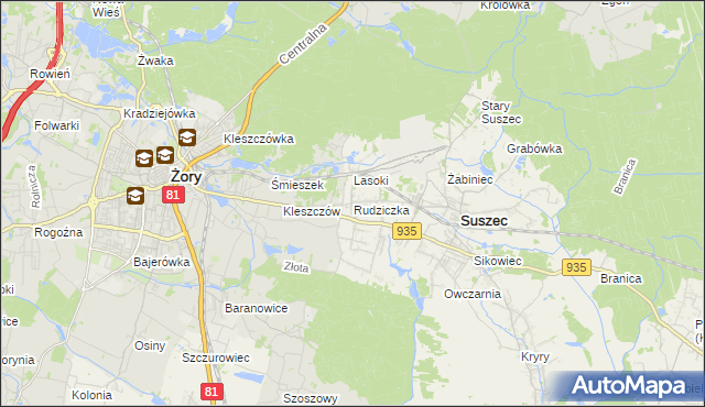 mapa Rudziczka gmina Suszec, Rudziczka gmina Suszec na mapie Targeo