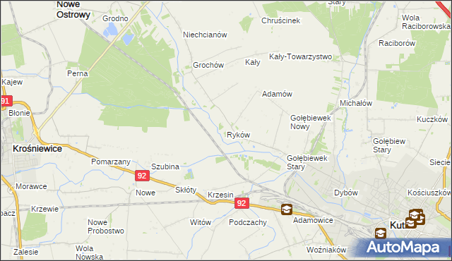 mapa Ryków gmina Kutno, Ryków gmina Kutno na mapie Targeo