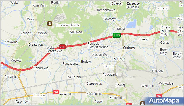 mapa Skrzyszów gmina Ostrów, Skrzyszów gmina Ostrów na mapie Targeo