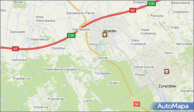 mapa Sokule gmina Wiskitki, Sokule gmina Wiskitki na mapie Targeo