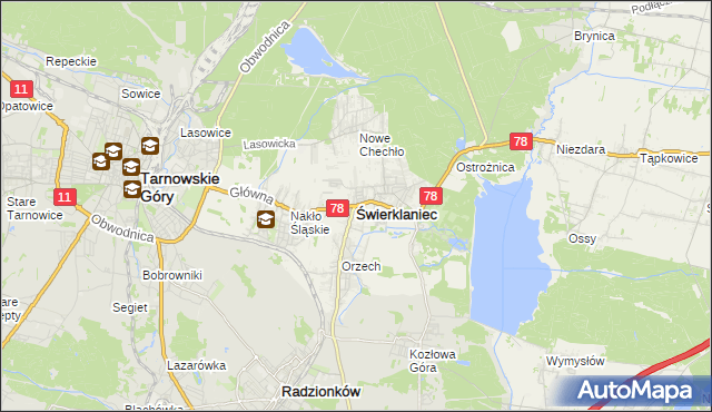 mapa Świerklaniec, Świerklaniec na mapie Targeo