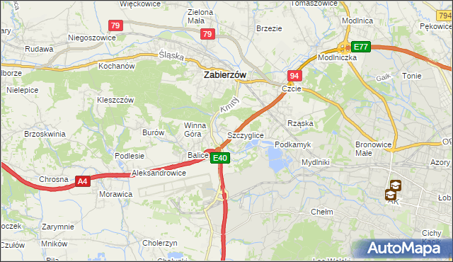 mapa Szczyglice gmina Zabierzów, Szczyglice gmina Zabierzów na mapie Targeo