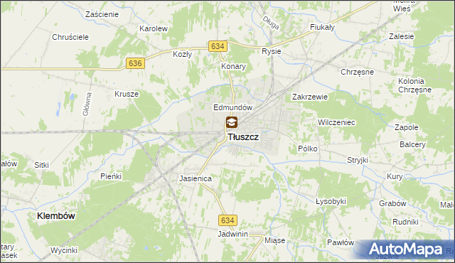 mapa Tłuszcz powiat wołomiński, Tłuszcz powiat wołomiński na mapie Targeo