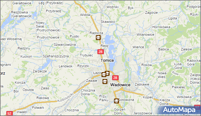mapa Tomice powiat wadowicki, Tomice powiat wadowicki na mapie Targeo