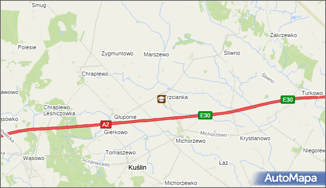 mapa Trzcianka gmina Kuślin, Trzcianka gmina Kuślin na mapie Targeo