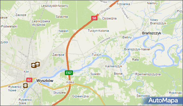 mapa Turzyn gmina Brańszczyk, Turzyn gmina Brańszczyk na mapie Targeo