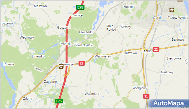 mapa Waćmierek, Waćmierek na mapie Targeo