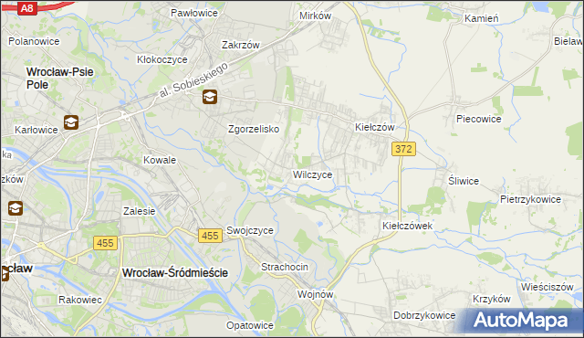 mapa Wilczyce gmina Długołęka, Wilczyce gmina Długołęka na mapie Targeo