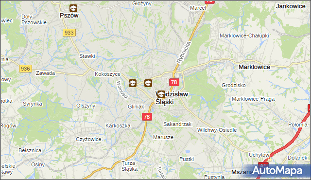 mapa Wodzisławia Śląskiego, Wodzisław Śląski na mapie Targeo