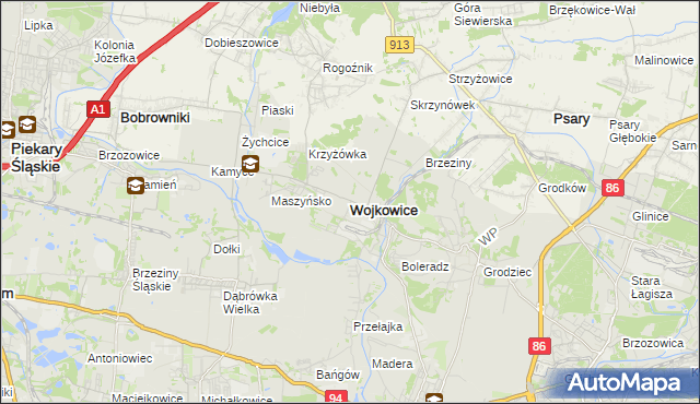 mapa Wojkowice powiat będziński, Wojkowice powiat będziński na mapie Targeo