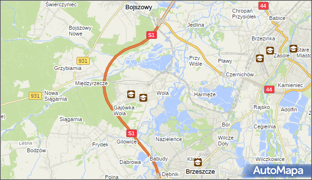 mapa Wola gmina Miedźna, Wola gmina Miedźna na mapie Targeo