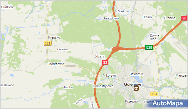 mapa Żdżary gmina Goleniów, Żdżary gmina Goleniów na mapie Targeo