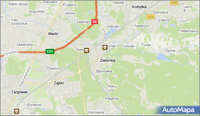 mapa Zielonka powiat wołomiński, Zielonka powiat wołomiński na mapie Targeo