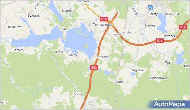 mapa Dorotowo gmina Stawiguda, Dorotowo gmina Stawiguda na mapie Targeo