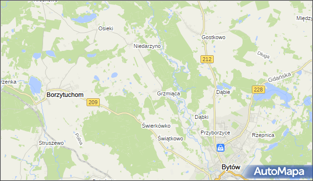 mapa Grzmiąca gmina Bytów, Grzmiąca gmina Bytów na mapie Targeo