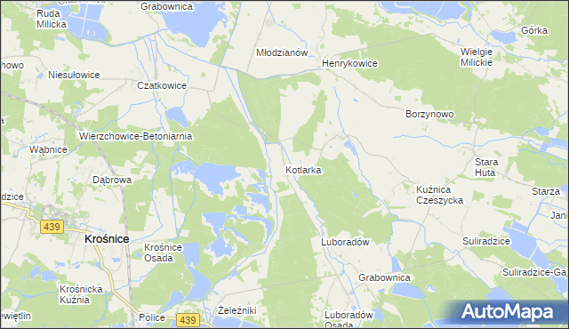 mapa Kotlarka gmina Krośnice, Kotlarka gmina Krośnice na mapie Targeo