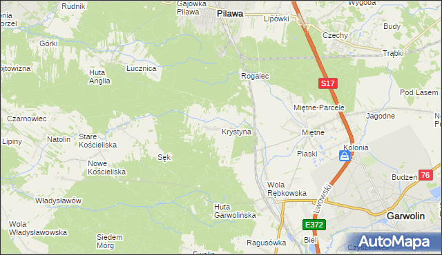 mapa Krystyna gmina Garwolin, Krystyna gmina Garwolin na mapie Targeo