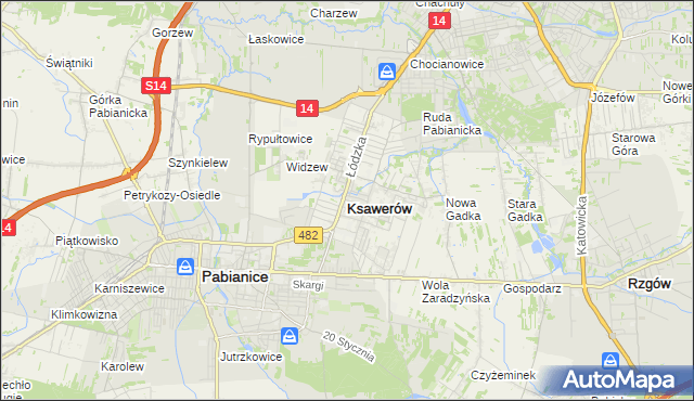 mapa Ksawerów powiat pabianicki, Ksawerów powiat pabianicki na mapie Targeo