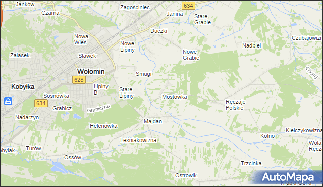 mapa Mostówka gmina Wołomin, Mostówka gmina Wołomin na mapie Targeo