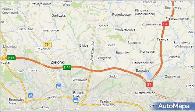 mapa Węgrzce gmina Zielonki, Węgrzce gmina Zielonki na mapie Targeo