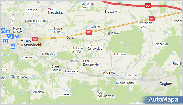 mapa Anielew gmina Mińsk Mazowiecki, Anielew gmina Mińsk Mazowiecki na mapie Targeo