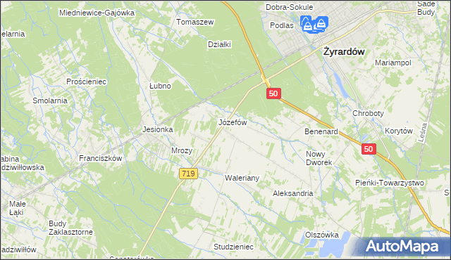 mapa Bednary gmina Puszcza Mariańska, Bednary gmina Puszcza Mariańska na mapie Targeo