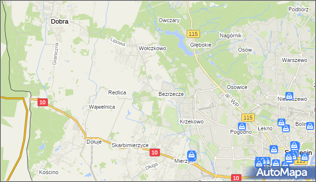 mapa Bezrzecze, Bezrzecze na mapie Targeo