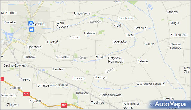 mapa Biała gmina Żychlin, Biała gmina Żychlin na mapie Targeo