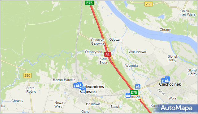 mapa Białe Błota gmina Aleksandrów Kujawski, Białe Błota gmina Aleksandrów Kujawski na mapie Targeo