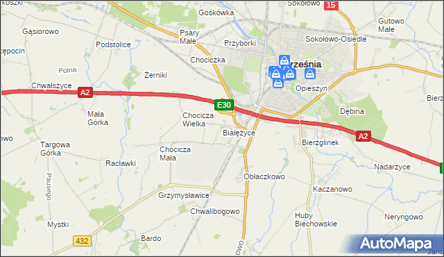 mapa Białężyce, Białężyce na mapie Targeo