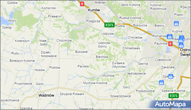 mapa Biechów gmina Kunów, Biechów gmina Kunów na mapie Targeo