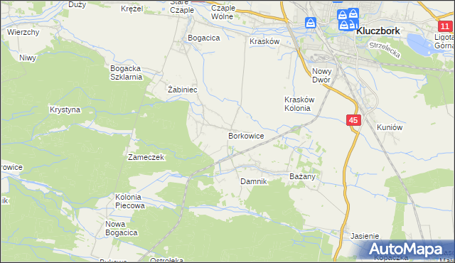 mapa Borkowice gmina Kluczbork, Borkowice gmina Kluczbork na mapie Targeo