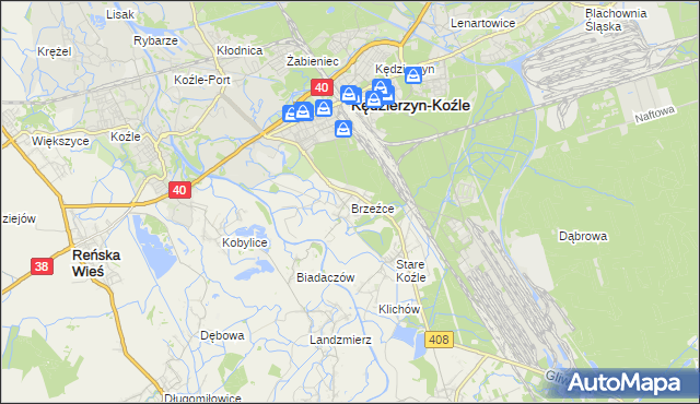 mapa Brzeźce gmina Bierawa, Brzeźce gmina Bierawa na mapie Targeo