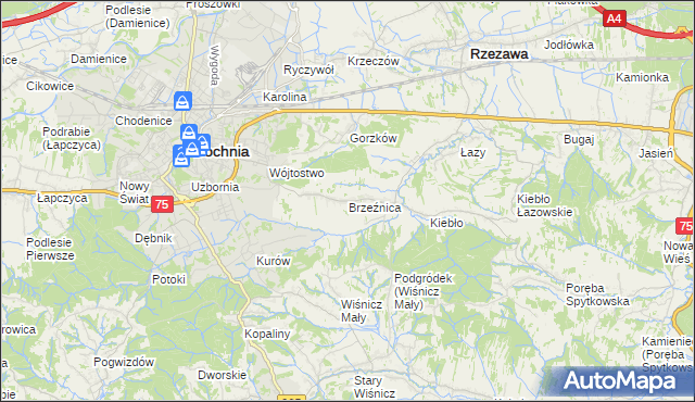mapa Brzeźnica gmina Bochnia, Brzeźnica gmina Bochnia na mapie Targeo