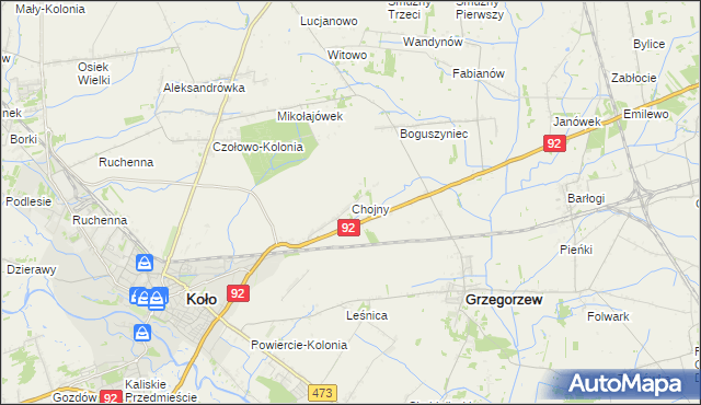 mapa Chojny gmina Koło, Chojny gmina Koło na mapie Targeo