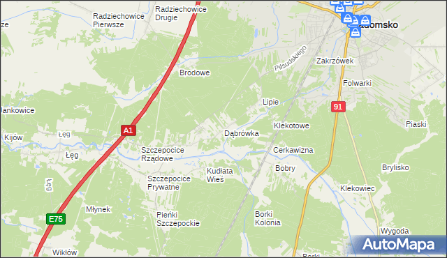 mapa Dąbrówka gmina Radomsko, Dąbrówka gmina Radomsko na mapie Targeo