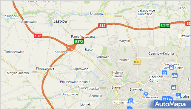 mapa Dębówka gmina Jastków, Dębówka gmina Jastków na mapie Targeo